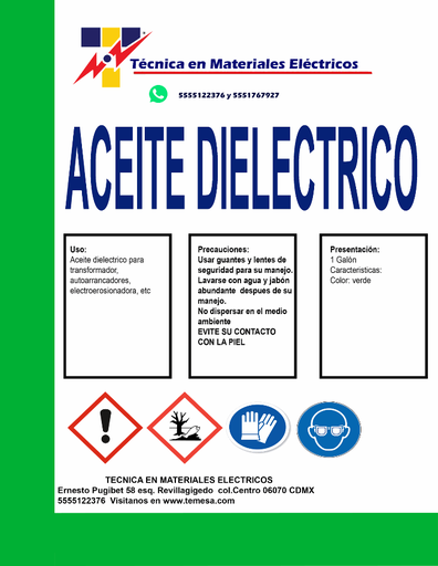 [TEME-GALON ACEITE DIEL.] GALON ACEITE DIELECTRICO (3.800 LITROS ) INCLUYE ENVASE