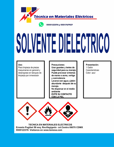 [TEME-GALON SOLVENTE DIEL.] GALON LIMPIADOR LIQUIDO SOLVENTE DIELECTRICO (3.800 LITROS ) INCLUYE ENVASE